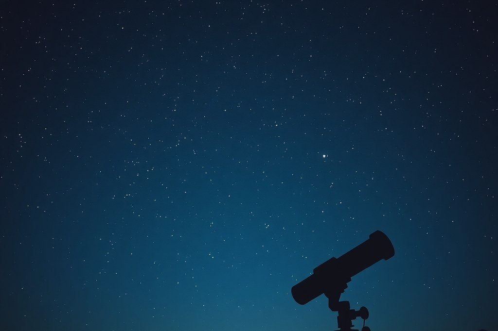 Telescopio bajo un cielo nocturno estrellado