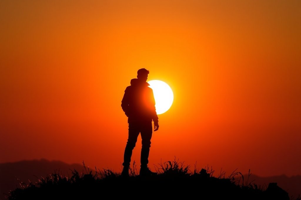 Silueta de una persona a contraluz durante la hora dorada